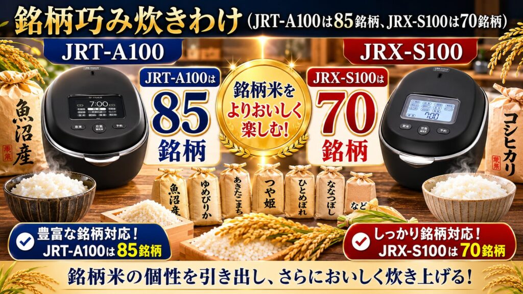 JRT-A100とJRX-S100の違いを比較！どちらがおすすめ？タイガー炊飯器について解説_銘柄01