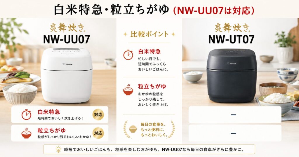 NW-UU07とNW-UT07の違いを比較！どちらがおすすめ？象印炊飯ジャーについて解説_白米01