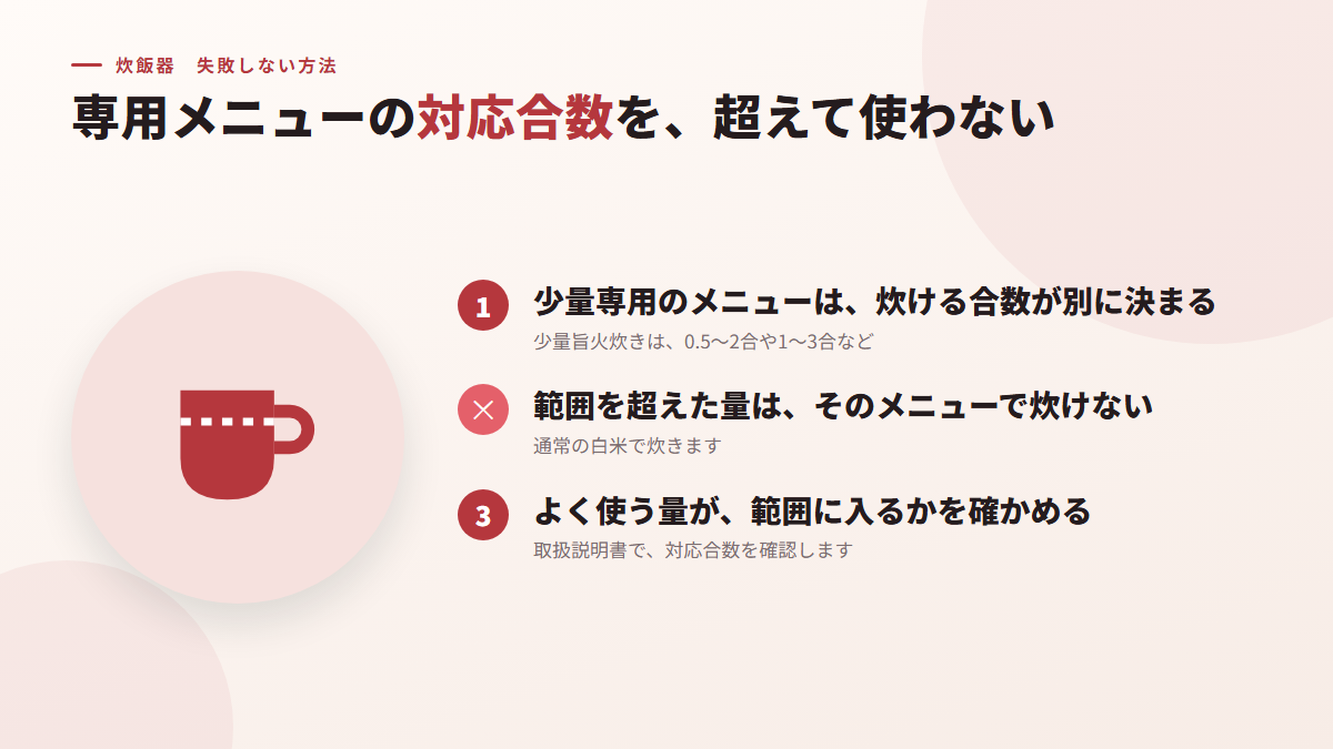 少量専用メニューの対応合数を、超えて使わない(図)