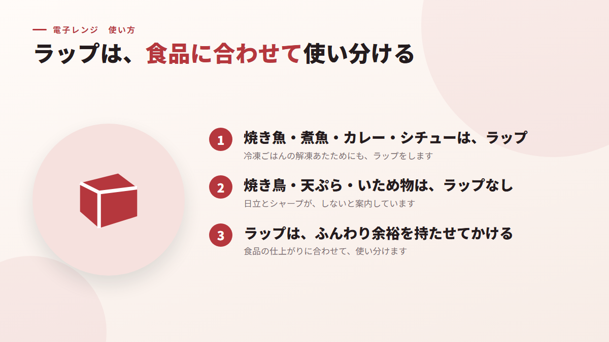 ラップは、食品に合わせて使い分ける(図)