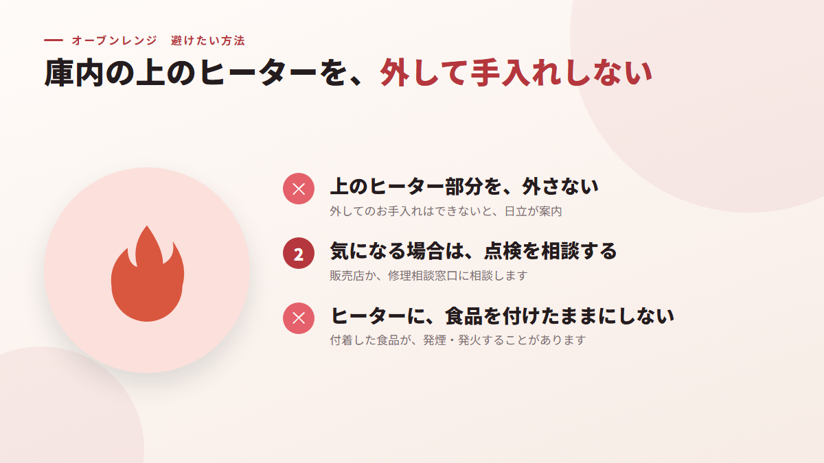 庫内の上のヒーターを、外して手入れしようとする(図)