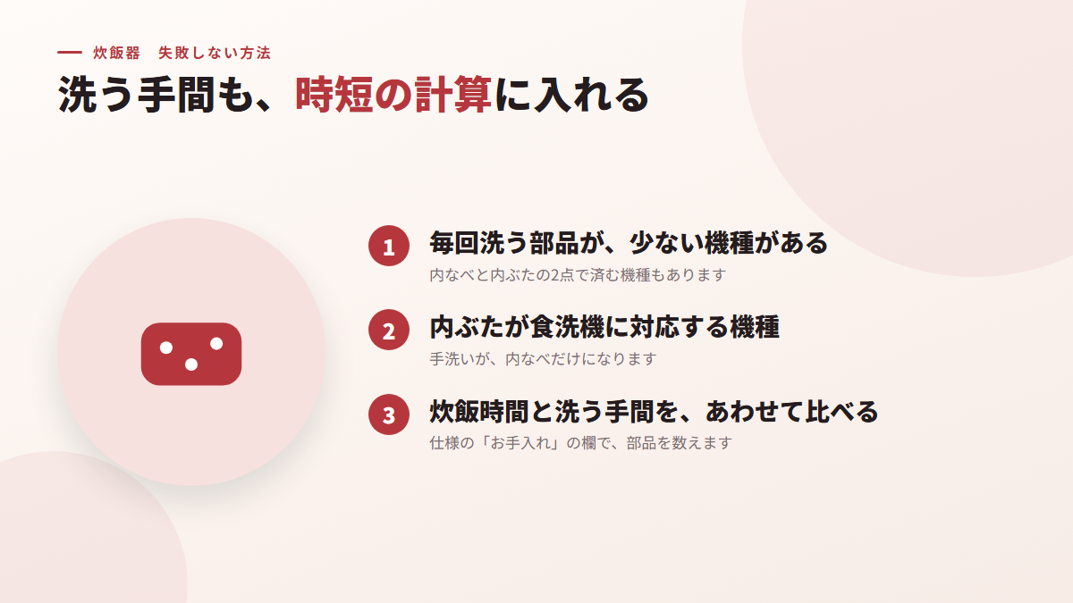 洗う手間も、時短の計算に入れる(図)