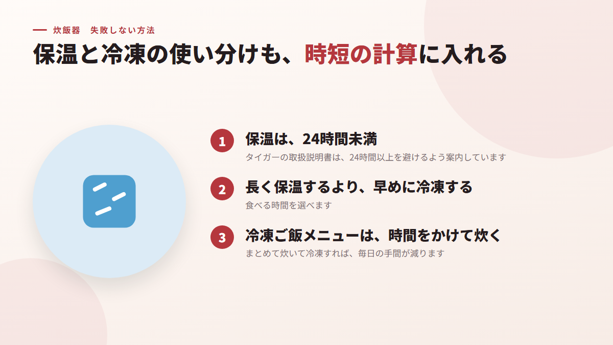 保温と冷凍の使い分けも、時短の計算に入れる(図)