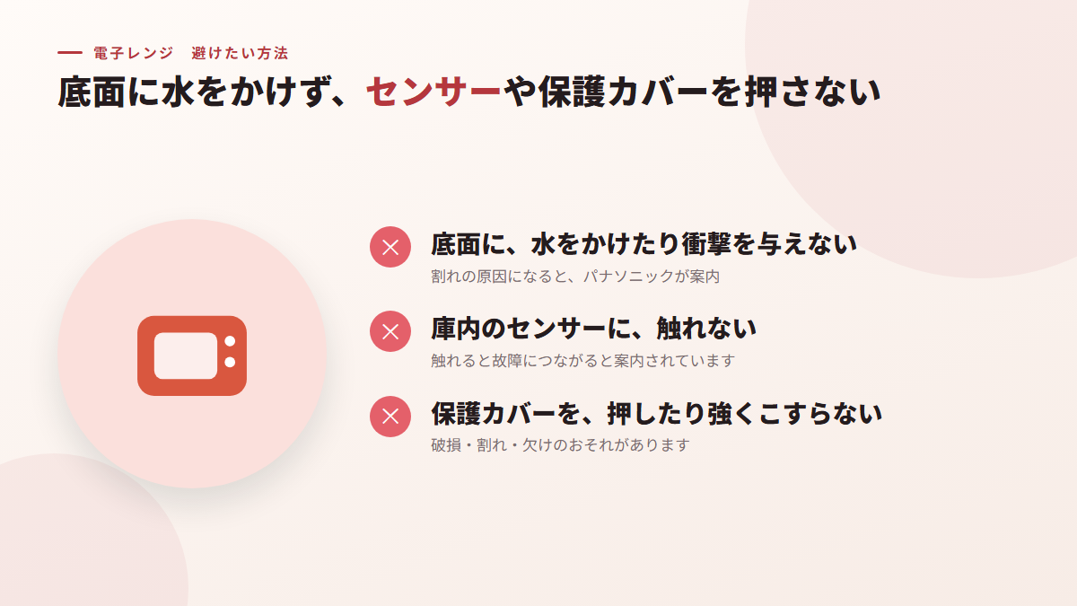 底面に水をかけたり、センサーや保護カバーを強く押したりする(図)