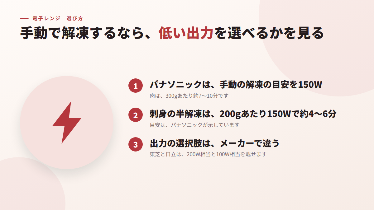 手動で解凍するなら、低い出力を選べるかを見る(図)