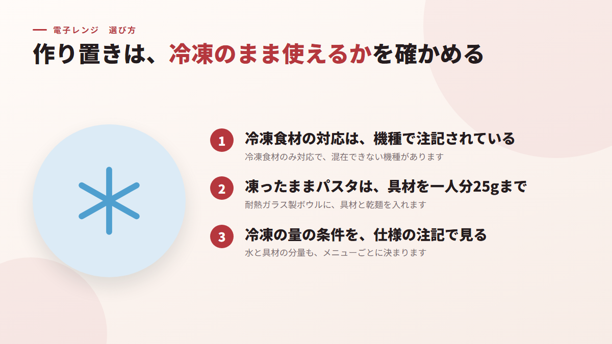 作り置きは、冷凍のまま使えるかを確かめる(図)
