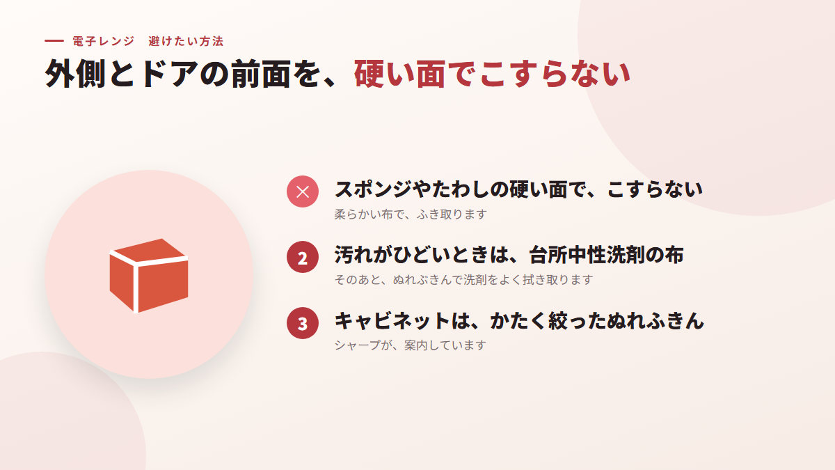 外側とドアの前面を、スポンジやたわしの硬い面でこする(図)