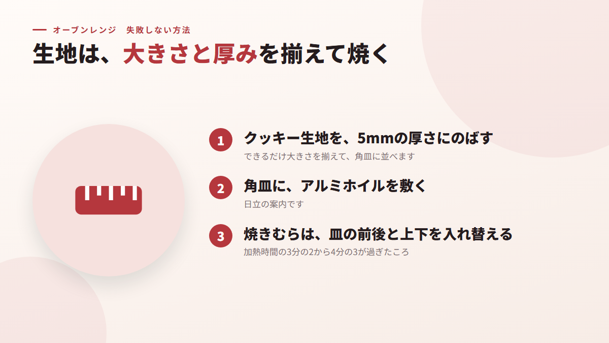 生地は、大きさと厚みを揃えて焼く(図)