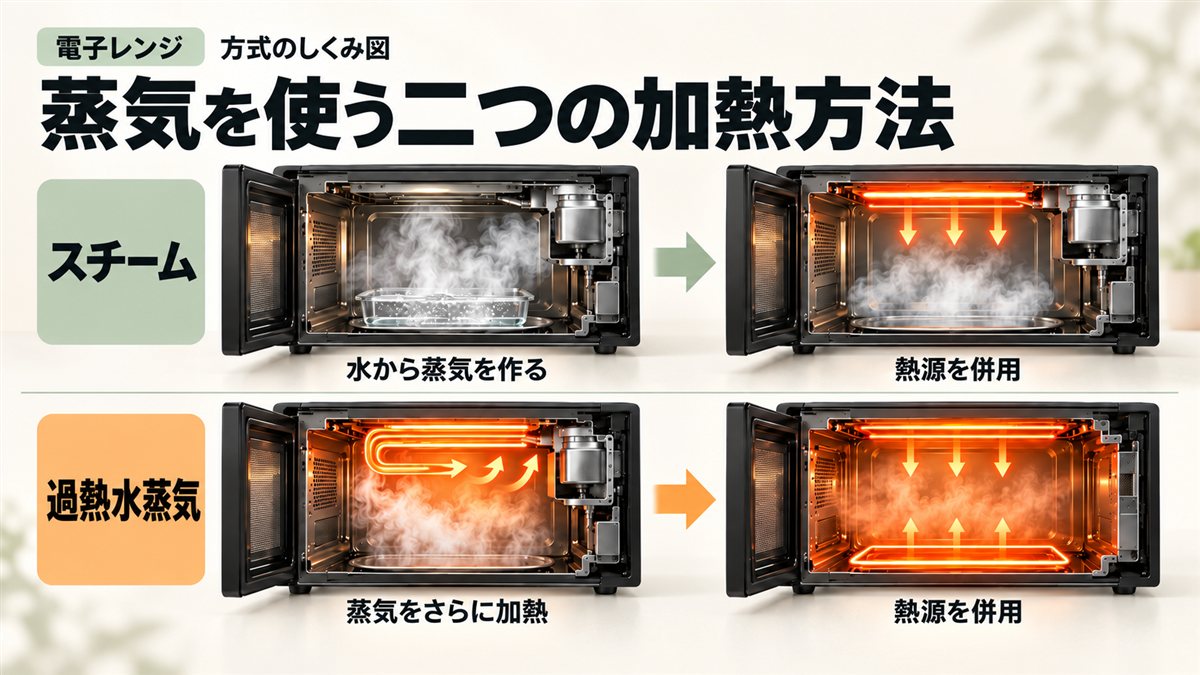 スチーム・過熱水蒸気オーブンレンジの仕組み図