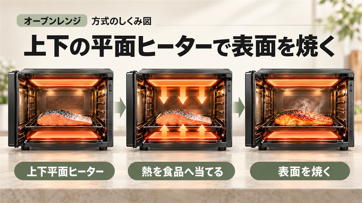 上下平面ヒーターのグリル式の仕組み図