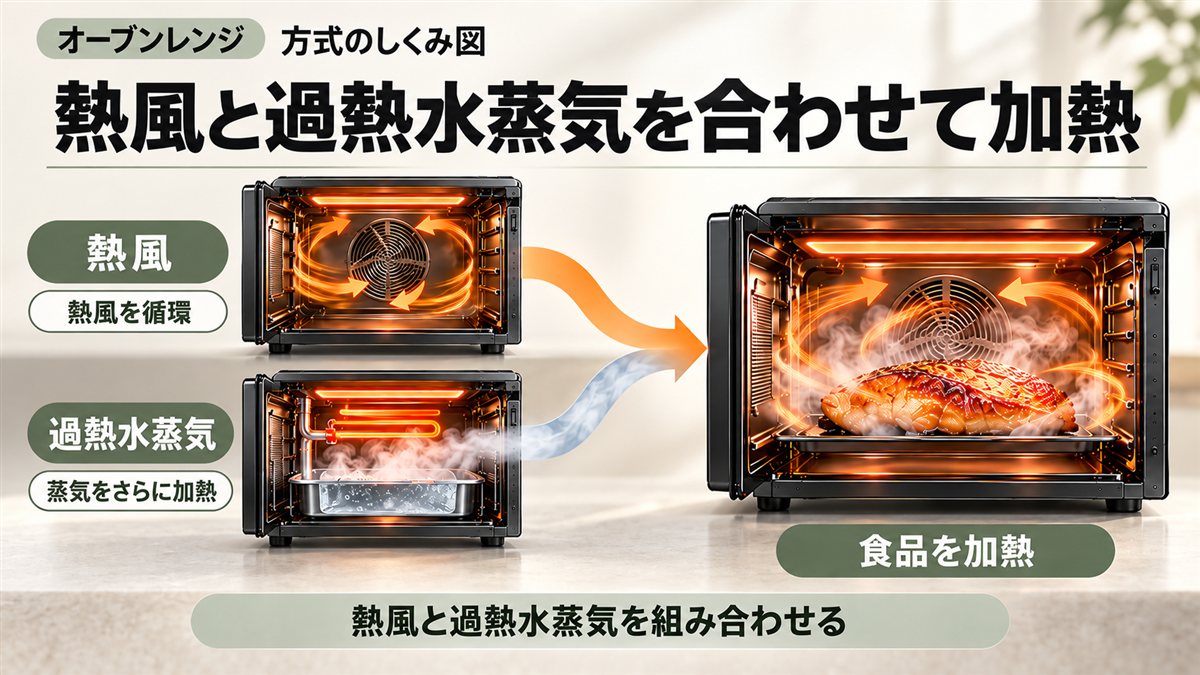 熱風と過熱水蒸気を組み合わせる式の仕組み図