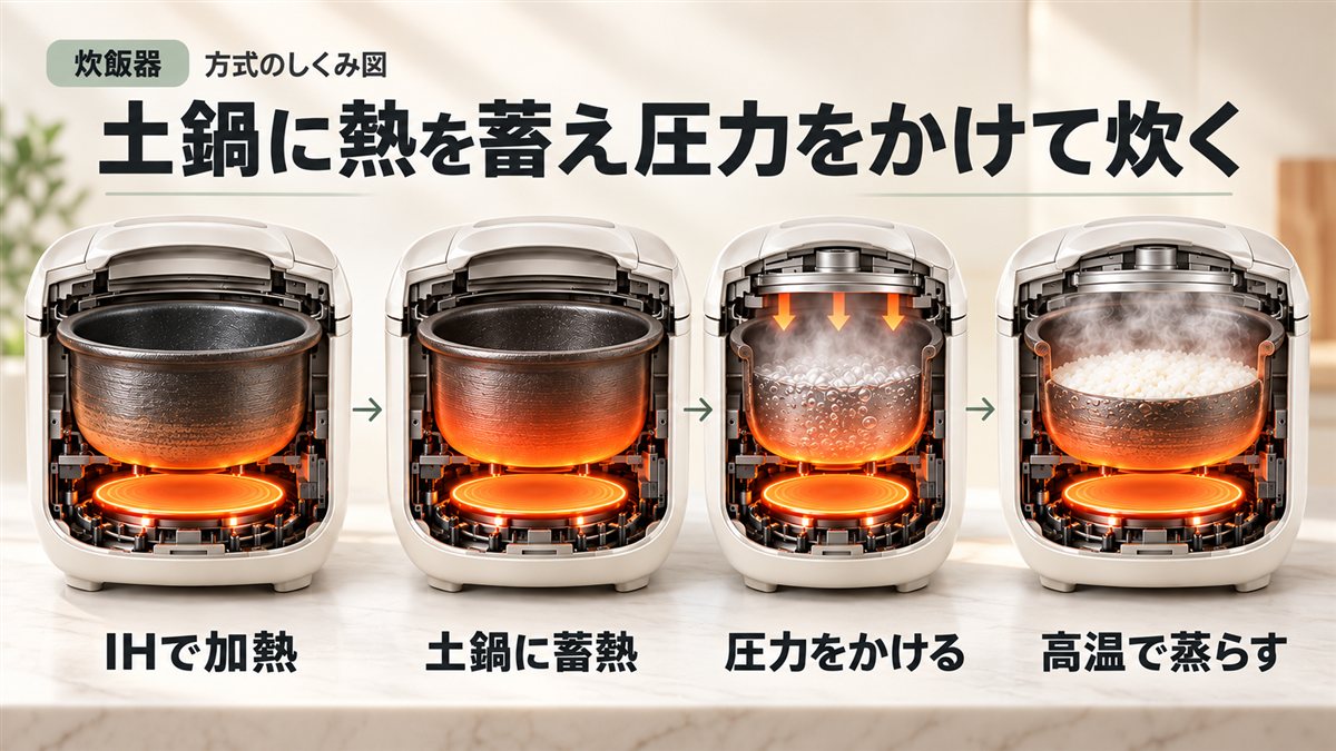 土鍋圧力IHの仕組み図